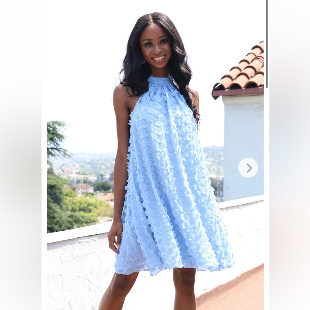 Eva Franco Halter Swing Mini Dress - Light Blue Petal